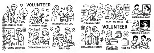Volunteer icons with people tree food outline