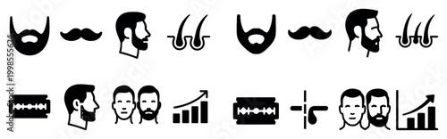 Grooming icons with beard razor profile minimal