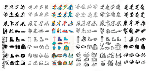 Winter sports and gear icon collection