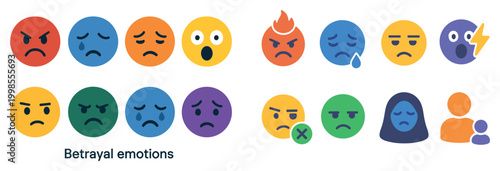 Emotion icons with face tear person flat colorful
