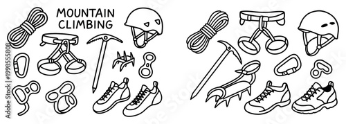 Climbing icons with rope crampon helmet outline