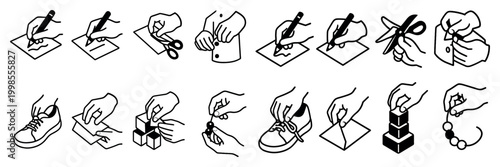 Craft icons with hand scissors needle minimal outline