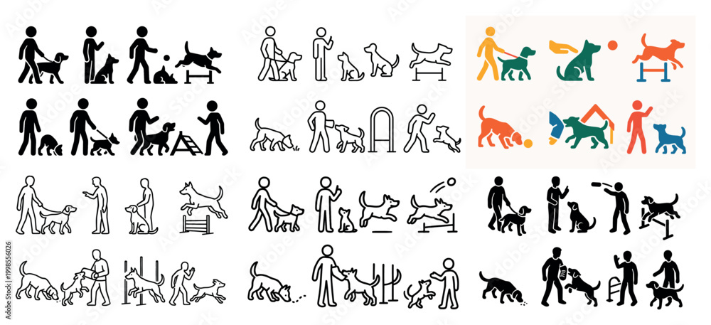 Naklejka premium Dog training icon set and activities