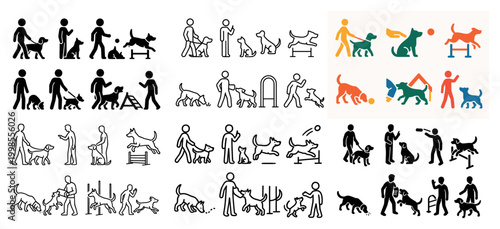 Dog training icon set and activities