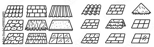 Roof icons with tile shingle thatch outline