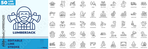 Lumberjack Line Editable Icons set