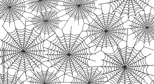 Seamless spider web pattern background, black and white vector illustration.