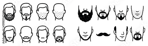 Facial icons with beard mustache minimal outline