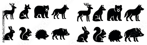 Forest icons with deer fox bear silhouette