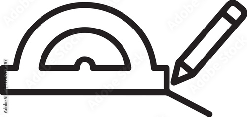 Professional Protractor with Pencil Drawing Diagonal Line Vector Icon for Engineering Measurement, Technical Documentation, CAD Design, Blueprint Layouts, Precision Drafting, Architectural