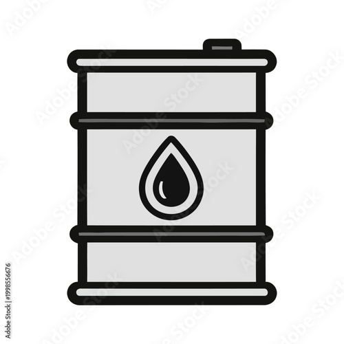 Modern Flat Icon of a Gray Oil Drum with a Water Drop Symbol for Energy and Industry Concepts