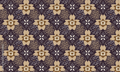 Seamless Dark Navy and Cream Geometric Sakura Floral Pattern — Bold Japanese Chrysanthemum Repeat Vector for Interior, Luxury Wallpaper and Fashion