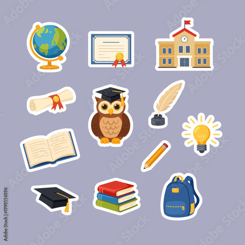 Education and school supply sticker set