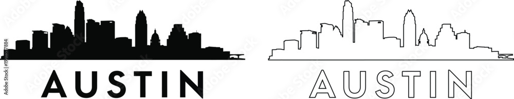 Fototapeta premium Austin texas skyline silhouette with city name typography