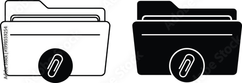 Folder with paperclip attachment icons showing document management and digital filing system for corporate storage.