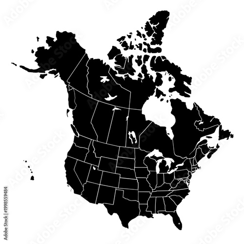 USA and Canada Map SVG - North America States Provinces Solid Black Silhouette Cut File for Cricut Vinyl Wall Art