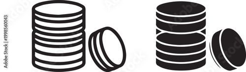 Black and white illustration of stacked cylinders and discs