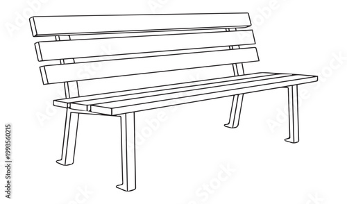 Line art illustration of a park bench, isolated outline vector on a white background.