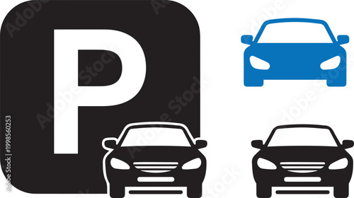 Parking signage vehicle and bicycle parking symbols in black and white