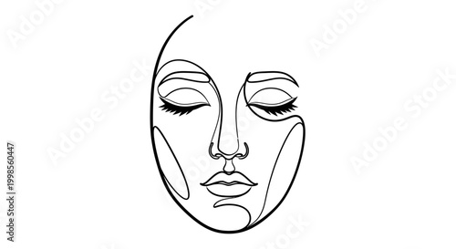 Minimalist line art drawing of a woman's face with closed eyes, elegant and abstract