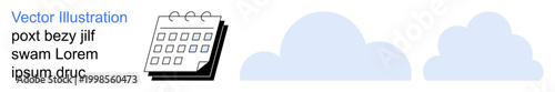 Productivity, time management, scheduling, cloud computing, organization, digital tools. A black calendar icon with two overlapping blue clouds. Productivity and time management concept