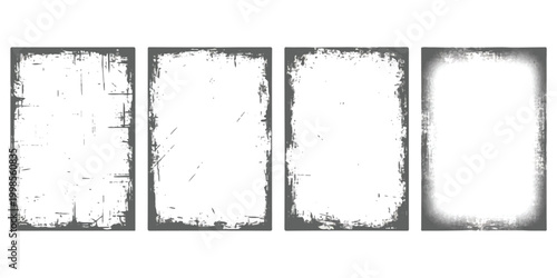 Set of four rectangular grunge frames with distressed edges and vintage texture