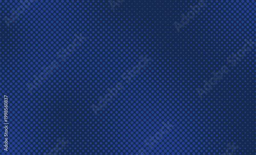 Abstract dark blue halftone pattern background with royal blue dot gradient and retro pop art comic style texture