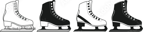 Ice skates icon set, representing winter sports, figure skating, or leisure activity on ice rink.