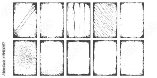 Set of ten rectangular vintage grunge frames with distressed edges and rough texture
