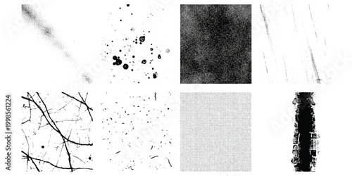 Quadro em tela Set of abstract black ink splatter and grunge texture elements for design projec