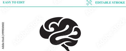 Abstract symbol representing human head profile within concentric circles and a star element indicating recognition achievement or thought process easy to edit editable stroke vector illustration.
