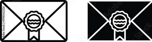 Sealed mail envelope icons in line and solid styles representing formal correspondence and official invitation.