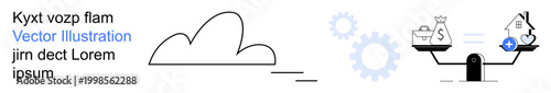 Finance, wealth management, decision-making, housing investment, economic trade-offs, property value. Scales balancing money bags and a house financial decisions. Finance and wealth management