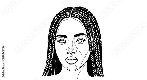 Minimalist Line Art Portrait of a Woman with Braids