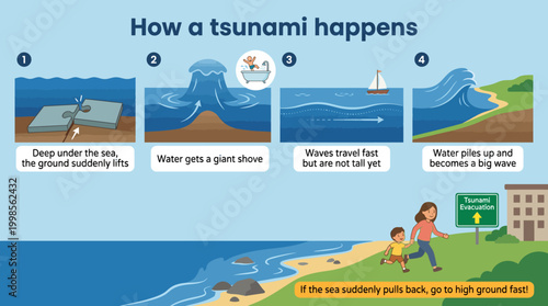 Explaining the formation and warning signs of devastating tsunamis for public awareness