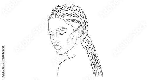 Фотография Minimalist Line Art Portrait of Woman with Braids