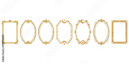 Set of decorative vintage style picture frames with floral and geometric elements