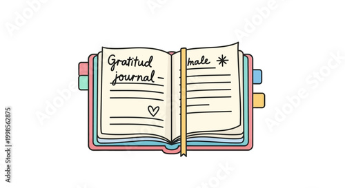 Colorful illustration of gratitude journal.