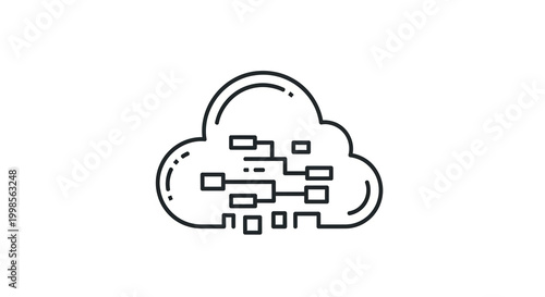 Cloud computing symbol with digital circuit board pattern on white background