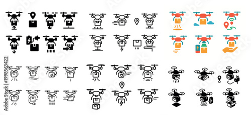 Drone delivery icons collection for modern logistics