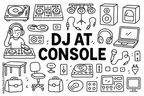 Music icons with dj turntable and speaker outline style