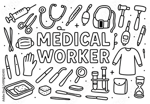Medical icons with syringe stethoscope mask outline style