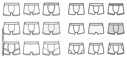 Underwear icons with boxer briefs trunks minimal outline