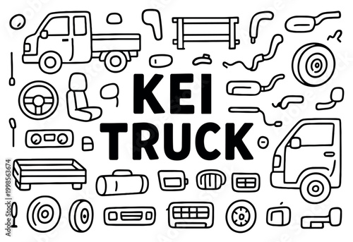 Vehicle icons with truck wheel steering wheel bold outline