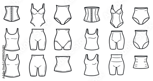 Lingerie icons with corset bra briefs outline