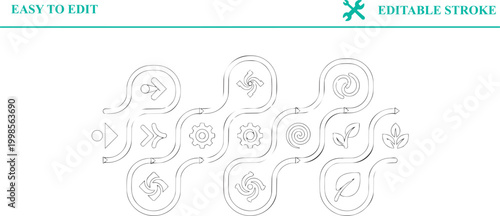 Set of various moving and relocation icons on transparent background, editable stroke outline simple illustrations, truck, boxes, couch, keys, calendar, airplane, van, desk.