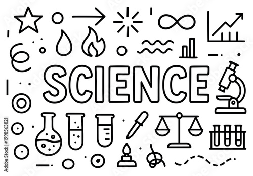 Science icons with microscope flask pipette outline