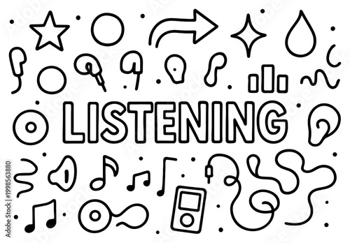 Audio icons with headphones and music note outline style