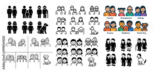 Diverse family icons including pets and neighbors