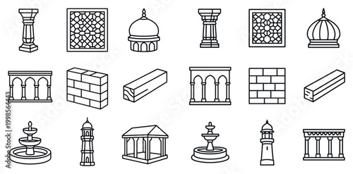 Architecture icons with column dome and arch outline